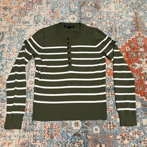 Veronica Beard Dianora green striped Henley knit sweater